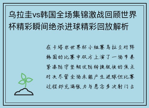 乌拉圭vs韩国全场集锦激战回顾世界杯精彩瞬间绝杀进球精彩回放解析